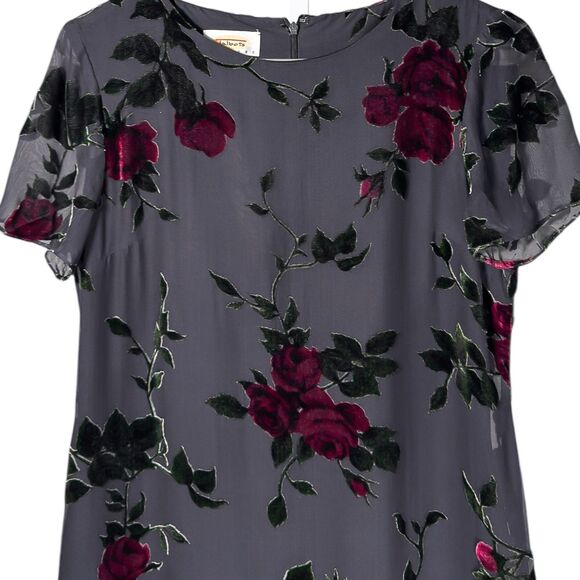 Vintage Talbots Women's Maxi Dress Gray Floral Burnout Velvet Silk Blend Size 4P - Picture 4 of 9